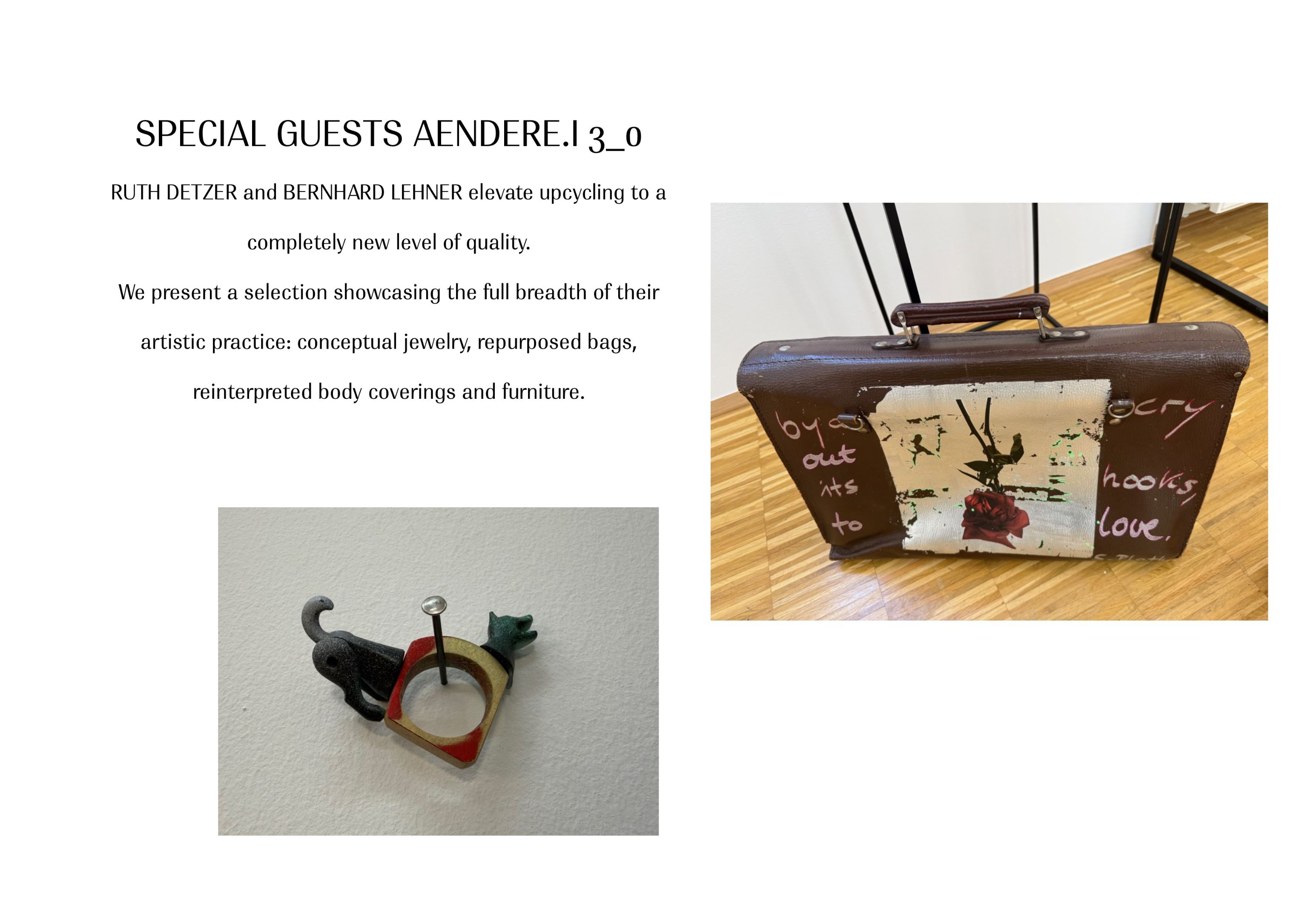 Ring und Tasche two wearable art objects made from upcycling materials
