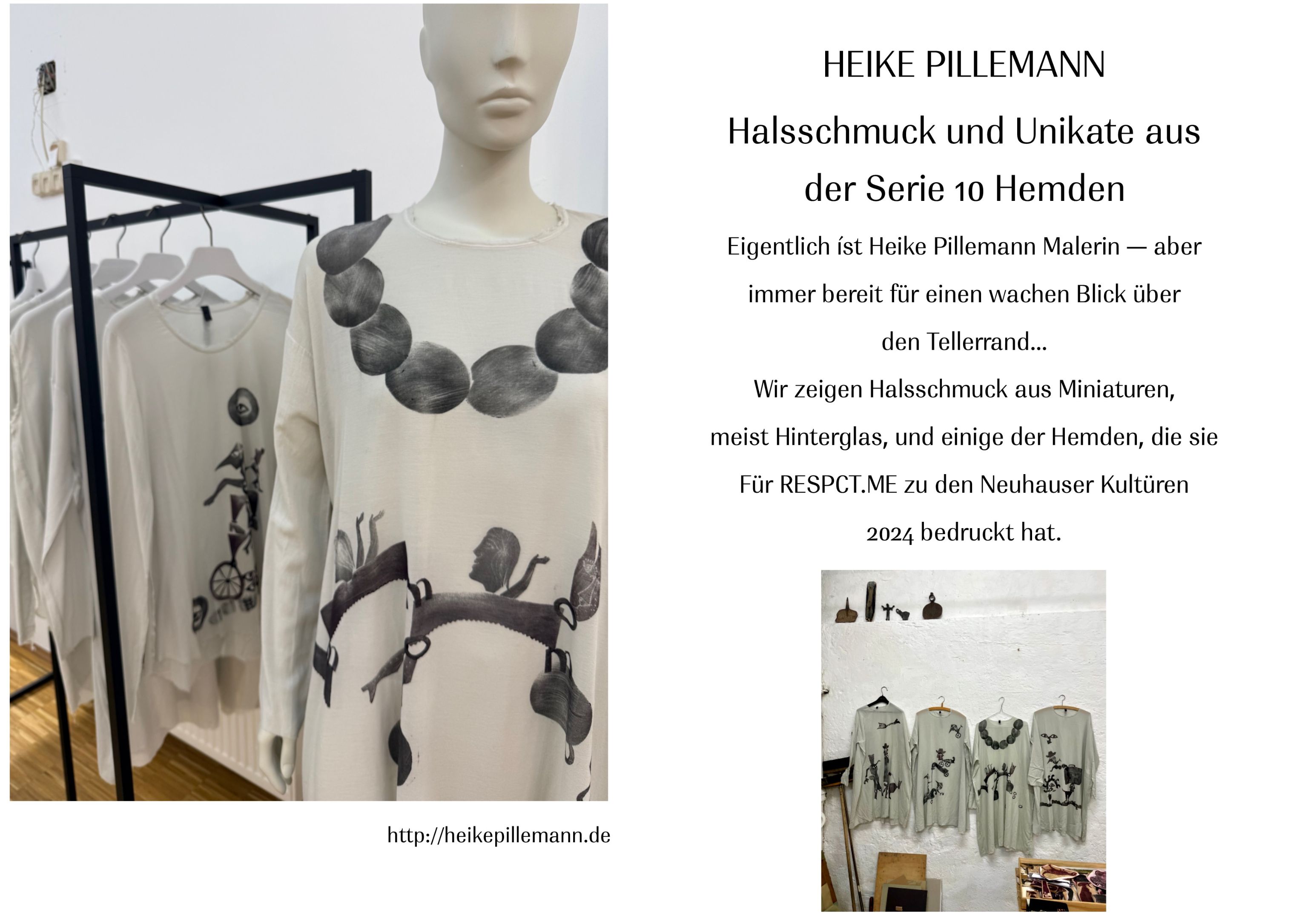 Series 10 Shirts by artist Heike Pillemann picture showing some samples of printed wearable art