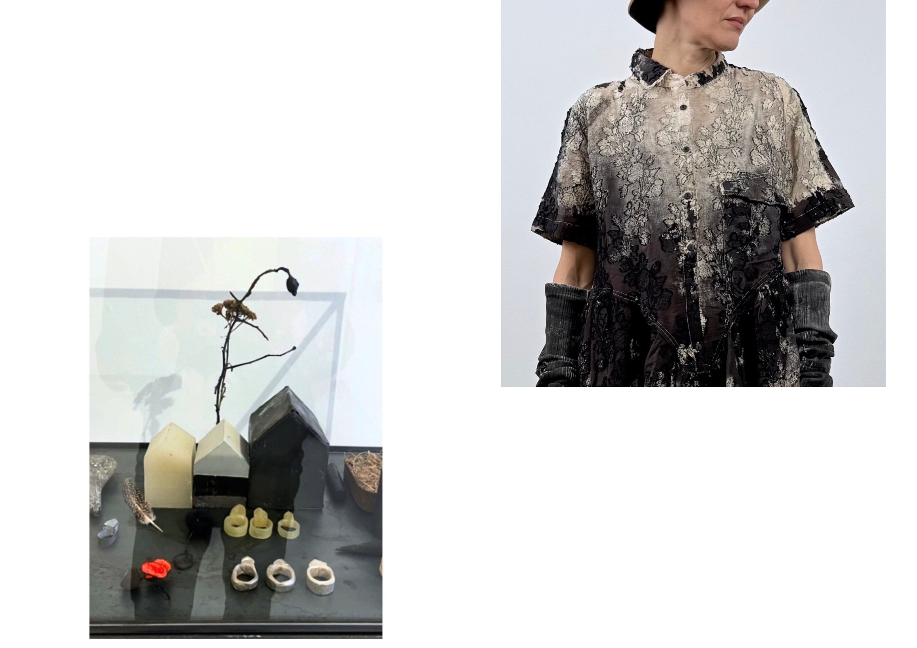 Details of wearable art pieces showing traces of former use